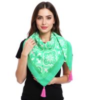 ZWILLINGSHERZ Antike Dreiecks-Tuch mit Ornamenten und Fransen Mode-Tuch 3014D-3010-64 Grün/Pink/Weiß