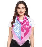 ZWILLINGSHERZ Smile and Shine Dreiecks-Tuch mit Blumenmuster und Fransen Mode-Tuch 3014D-3010-84 Pink/Blau/Weiß