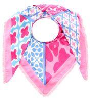 ZWILLINGSHERZ Smile and Shine Dreiecks-Tuch mit Blumenmuster und Fransen Mode-Tuch 3014D-3010-84 Pink/Blau/Weiß