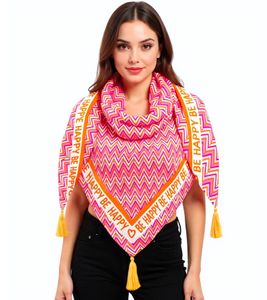 ZWILLINGSHERZ Zickzack Dreiecks-Tuch mit Zickzack Muster und Be Happy-Print Mode-Tuch 3014D-0204-47 Pink/Orange ZWILLINGSHERZ Zickzack Dreiecks-Tuch mit Zickzack Muster und Be Happy-Print Mode-Tuch 3014D-0204-47 Pink/Orange