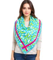 Écharpe triangulaire ZWILLINGSHERZ à franges et motif gouttes colorées, écharpe tendance 3014D-0204-73 Bleu/Vert/Rose