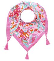 Foulard triangulaire ZWILLINGSHERZ, motif floral et pompons, écharpe tendance 3014D-3010-9 Rose/Orange/Bleu