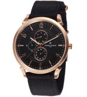 Pierre Cardin Herren Armband-Uhr mit Multi-Ziffernblatt analoge Quarz-Uhr 3ATM 44mm mit Leder-Armband in Braun/Rosegold/Silber oder mit Textil-Armband in Schwarz/Kupfer