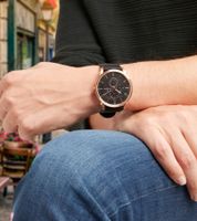 Pierre Cardin Herren Armband-Uhr mit Multi-Ziffernblatt analoge Quarz-Uhr 3ATM 44mm mit Leder-Armband in Braun/Rosegold/Silber oder mit Textil-Armband in Schwarz/Kupfer