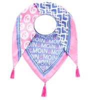 Foulard triangulaire ZWILLINGSHERZ à motifs variés, motif marin, inscription Moin Moin, foulard tendance 3014D-0703-18 Bleu/Rose/Blanc