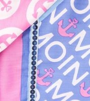 Foulard triangulaire ZWILLINGSHERZ à motifs variés, motif marin, inscription Moin Moin, foulard tendance 3014D-0703-18 Bleu/Rose/Blanc