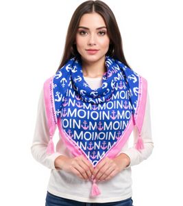 Bufanda triangular ZWILLINGSHERZ con diseño marítimo y anclas, con inscripción Moin Moin, 3014D-0703-89 Azul/Rosa/Blanco Bufanda triangular ZWILLINGSHERZ con diseño marítimo y anclas, con inscripción Moin Moin, 3014D-0703-89 Azul/Rosa/Blanco