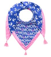 Foulard triangulaire ZWILLINGSHERZ motif ancre et cœur, motif marin, avec inscription Moin Moin, foulard tendance 3014D-0703-89 Bleu/Rose/Blanc