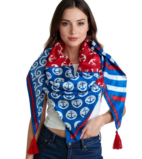 Sciarpa triangolare ZWILLINGSHERZ Anchor Waves con motivo marittimo a righe, sciarpa alla moda 3014D-0703-15 Blu/Rosso/Bianco