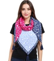 Foulard carré ZWILLINGSHERZ « Homeland Love » avec symboles maritimes 3016Q-0209-9 Bleu/Rose/Blanc