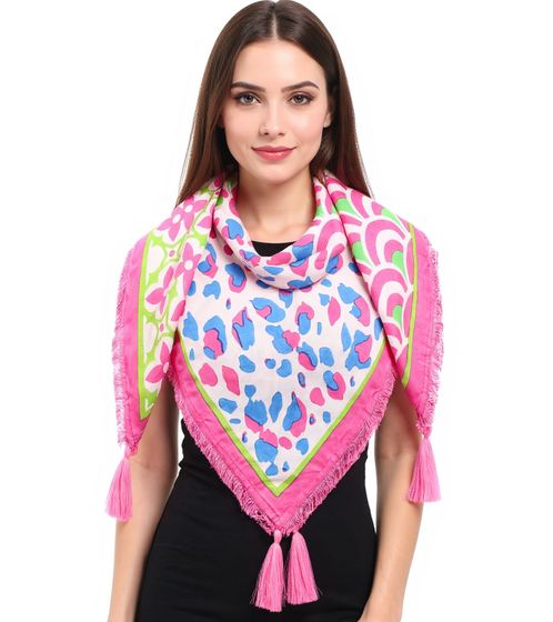 Sciarpa quadrata ZWILLINGSHERZ con stampa animalier e fiori, sciarpa alla moda 3016Q-0609-22 Rosa/Blu/Verde