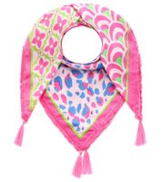 Foulard carré ZWILLINGSHERZ à imprimé animal et fleurs, foulard tendance 3016Q-0609-22 Rose/Bleu/Vert