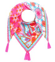 Foulard carré ZWILLINGSHERZ Flower Power à fleurs rétro, Foulard tendance 3016Q-0609-88 Rose/Turquoise/Multicolore