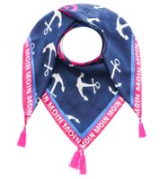ZWILLINGSHERZ Beach Happiness Square Scarf with Anchors and MOIN MOIN Lettering, Fashion Scarf 3016Q-2907-5 Blue/Pink/White