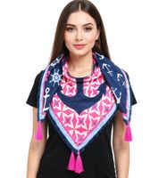 ZWILLINGSHERZ Sea Sun Sand Square Scarf with Anchors and Steering Wheels Lettering Fashion Scarf 3016Q-0629-5 Blue/Pink/White