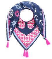 ZWILLINGSHERZ Sea Sun Sand Square Scarf with Anchors and Steering Wheels Lettering Fashion Scarf 3016Q-0629-5 Blue/Pink/White