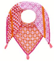 ZWILLINGSHERZ Majella Square Scarf with Hearts and Ornaments in a Retro Design, Fashion Scarf 3016Q-1008-2 Pink/Orange