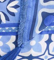 Sciarpa quadrata ZWILLINGSHERZ Be Happy con fiori e ornamenti, sciarpa alla moda 3016Q-0609-89 Blu/Bianco