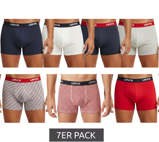 7-pack of LEVI'S men's cotton boxer shorts with color accents on the waistband, in a gift box. 701225625 004 Navy/Red/White/Gray