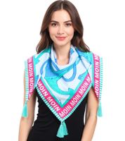 ZWILLINGSHERZ Ocean Square Scarf with Anchors and Moin Moin Lettering, Fashion Scarf 3016Q-0208-69 Blue/Pink/Mint