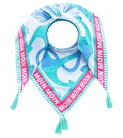 ZWILLINGSHERZ Ocean Square Scarf with Anchors and Moin Moin Lettering, Fashion Scarf 3016Q-0208-69 Blue/Pink/Mint