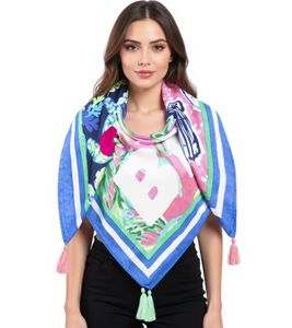 ZWILLINGSHERZ Sunny Day Square Scarf with Shells and Flowers Fashion Scarf 3016Q-0803-84 Blue/Pink/Multicolored ZWILLINGSHERZ Sunny Day Square Scarf with Shells and Flowers Fashion Scarf 3016Q-0803-84 Blue/Pink/Multicolored