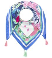 ZWILLINGSHERZ Sunny Day Vierecks-Tuch mit Muscheln und Blumen Mode-Tuch 3016Q-0803-84 Blau/Pink/Bunt