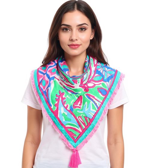 Sciarpa quadrata ZWILLINGSHERZ con stampa acquerello, fiori e ornamenti, sciarpa alla moda 3016Q-0609-84 Blu/Rosa/Multicolore