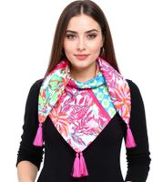 Sciarpa quadrata con fiori hawaiani ZWILLINGSHERZ, con fiori e ornamenti, alla moda, 3016Q-2907-90, rosa/blu/multicolore