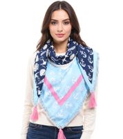 ZWILLINGSHERZ Anker Muschel Mix Vierecks-Tuch mit maritimen Motiven Mode-Tuch 3016Q-0712-5 Blau/Pink/Weiß
