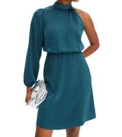 Stylish Women's One-Shoulder Dress in Shiny Satin - Evening Dress 925469 in Green or 919324 in Black