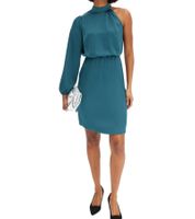 Stylish Women's One-Shoulder Dress in Shiny Satin - Evening Dress 925469 in Green or 919324 in Black