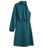 Stylish Women's One-Shoulder Dress in Shiny Satin - Evening Dress 925469 in Green or 919324 in Black