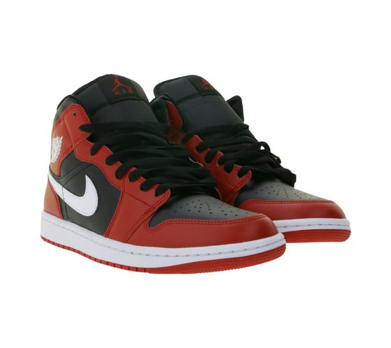 Zapatillas NIKE Air Jordan 1 Mid para hombre, de piel auténtica, con amortiguación Air, de caña media, de baloncesto, DQ8426 061, color rojo/negro