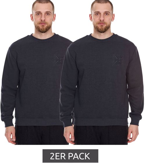 2er Pack STONES Herren Basic-Pullover moderner Baumwoll-Sweater Sweatshirt Langarm-Shirt 400gsm Dunkel-Grau