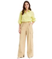 2er Pack Damen Cargo-Hose praktische Baumwolle Wide-Leg High-Waist Sommer-Hose 972109 Beige