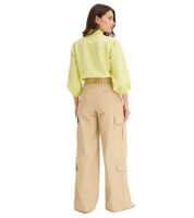 2er Pack Damen Cargo-Hose praktische Baumwolle Wide-Leg High-Waist Sommer-Hose 972109 Beige