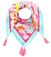 ZWILLINGSHERZ Blumentraum Vierecks-Tuch mit Blumen und Good Vibes Only Print Mode-Tuch 3016Q-0208-21 Pink/Türkis/Bunt