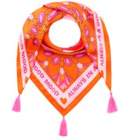 ZWILLINGSHERZ Always in a good mood Vierecks-Tuch mit Statement Print und Ornamenten Mode-Tuch 3016Q-0209-5 Pink/Orange
