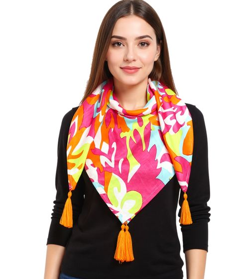 ZWILLINGSHERZ Flower Power Square Scarf with Retro-Look Flowers, Fashion Scarf 3016Q-0208-100 Pink/Multicolored