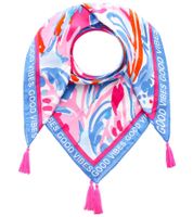 ZWILLINGSHERZ Blumentraum Vierecks-Tuch mit Blumen und Good Vibes Only Print Mode-Tuch 3016Q-0208-86 Blau/Pink/Weiß