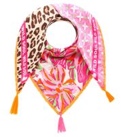 ZWILLINGSHERZ Wild Summer Dschungel Vierecks-Tuch mit Animal-Print und WILD SOUL Schriftzug Mode-Tuch 3016Q-0609-21 Pink/Orange/Bunt
