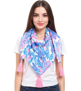 ZWILLINGSHERZ Hawaiian Flower Square Scarf with Flowers and Ornaments, Fashion Scarf 3016Q-2907-84 Blue/Pink/Multicolored ZWILLINGSHERZ Hawaiian Flower Square Scarf with Flowers and Ornaments, Fashion Scarf 3016Q-2907-84 Blue/Pink/Multicolored