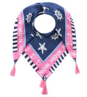 ZWILLINGSHERZ Anker Moin Vierecks-Tuch mit Ankern und Moin Schriftzug Mode-Tuch 3016Q-0209-11 Pink/Blau/Weiß