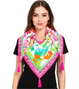 ZWILLINGSHERZ Think Positive Triangular Scarf with Colorful Floral Pattern and Sequins Fashion Scarf 30011-64 Green/Pink/Multicolored ZWILLINGSHERZ Think Positive Triangular Scarf with Colorful Floral Pattern and Sequins Fashion Scarf 30011-64 Green/Pink/Multicolored