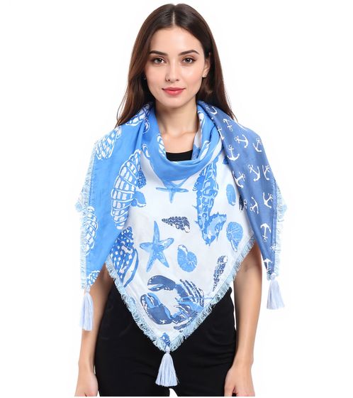 ZWILLINGSHERZ Sea Happiness Square Scarf with Maritime Motifs, Fashion Scarf 3016Q-0609-18 Light Blue/Blue/White