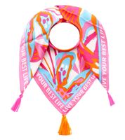 ZWILLINGSHERZ Best Life Vierecks-Tuch mit Statement Print und abstrakten Blüten Mode-Tuch 3016Q-2907-51 Pink/Orange/Bunt