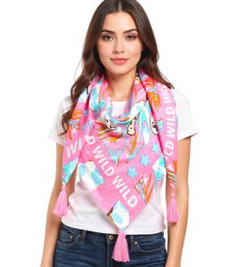 ZWILLINGSHERZ Wild Jungle Square Scarf with Leopard and WILD Lettering, Fashion Scarf 3016Q-2907-20 Pink/Brown/Multicolored ZWILLINGSHERZ Wild Jungle Square Scarf with Leopard and WILD Lettering, Fashion Scarf 3016Q-2907-20 Pink/Brown/Multicolored
