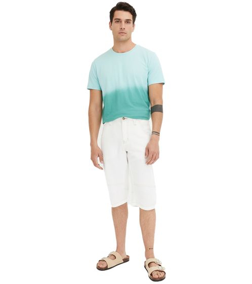 Fashionable Men's Denim Bermuda Shorts with Decorative Stitching, Cotton Trousers 928796 White