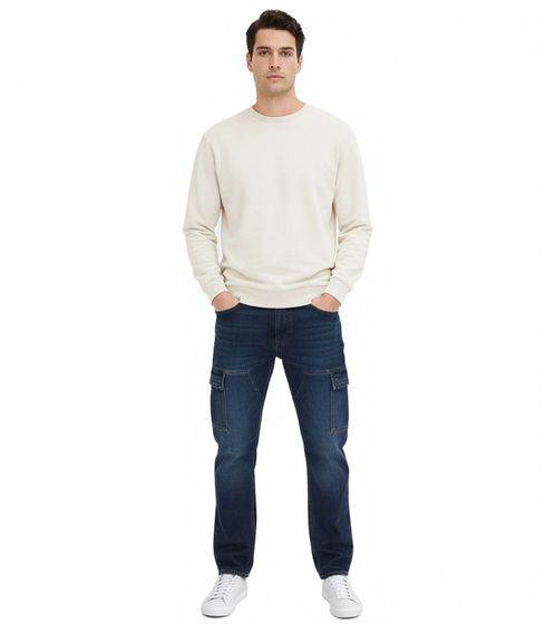 Jeans Cargo Stretch da Uomo, Pantaloni in Denim Sostenibile con Tasche Multiple, Vestibilità Ampia, 960776, Blu Scuro